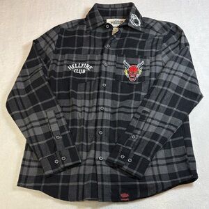 Hellfire Club Black & Gray Plaid Men's Button-Up Shirt